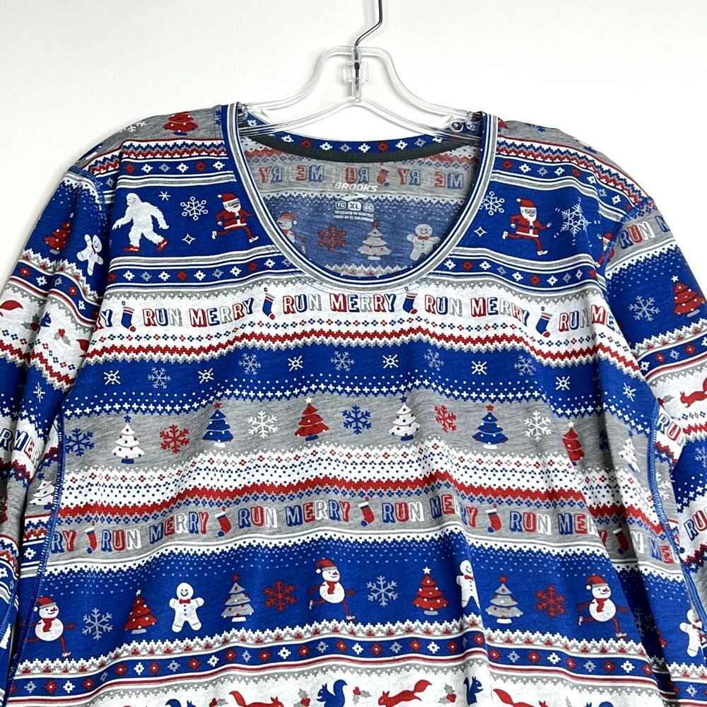 Brooks Blue White Gray Holiday Patterned Long Sleeve Tee - Picture 3 of 8